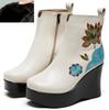 Fashion GKTINOO Handmade Boots For Women Genuine Leather Ankle Shoes Embroidery Vintage Platform Women Shoes Round Toes Wedges Boots