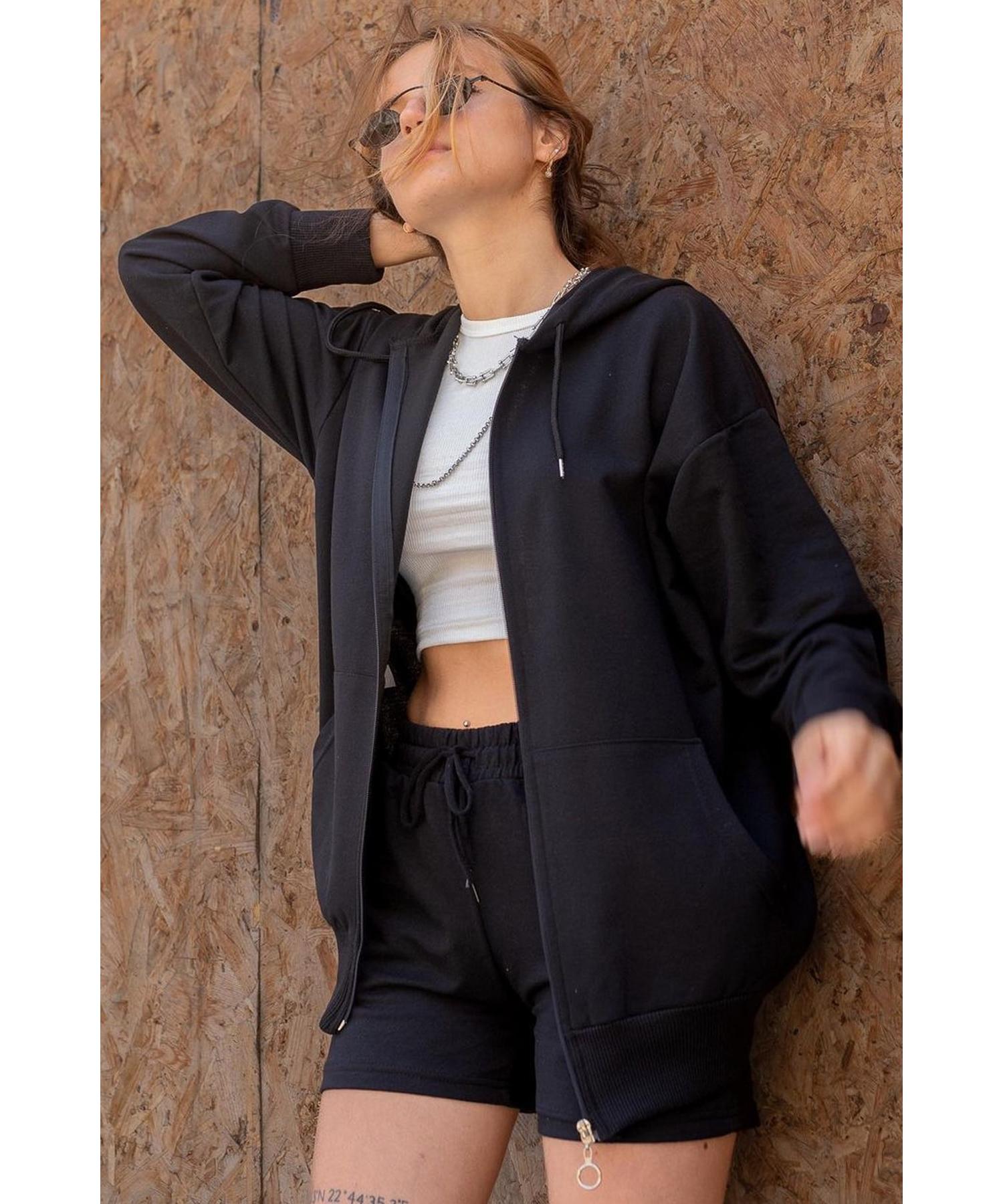 

Черный кардиган-толстовка с капюшоном и молнией унисекс