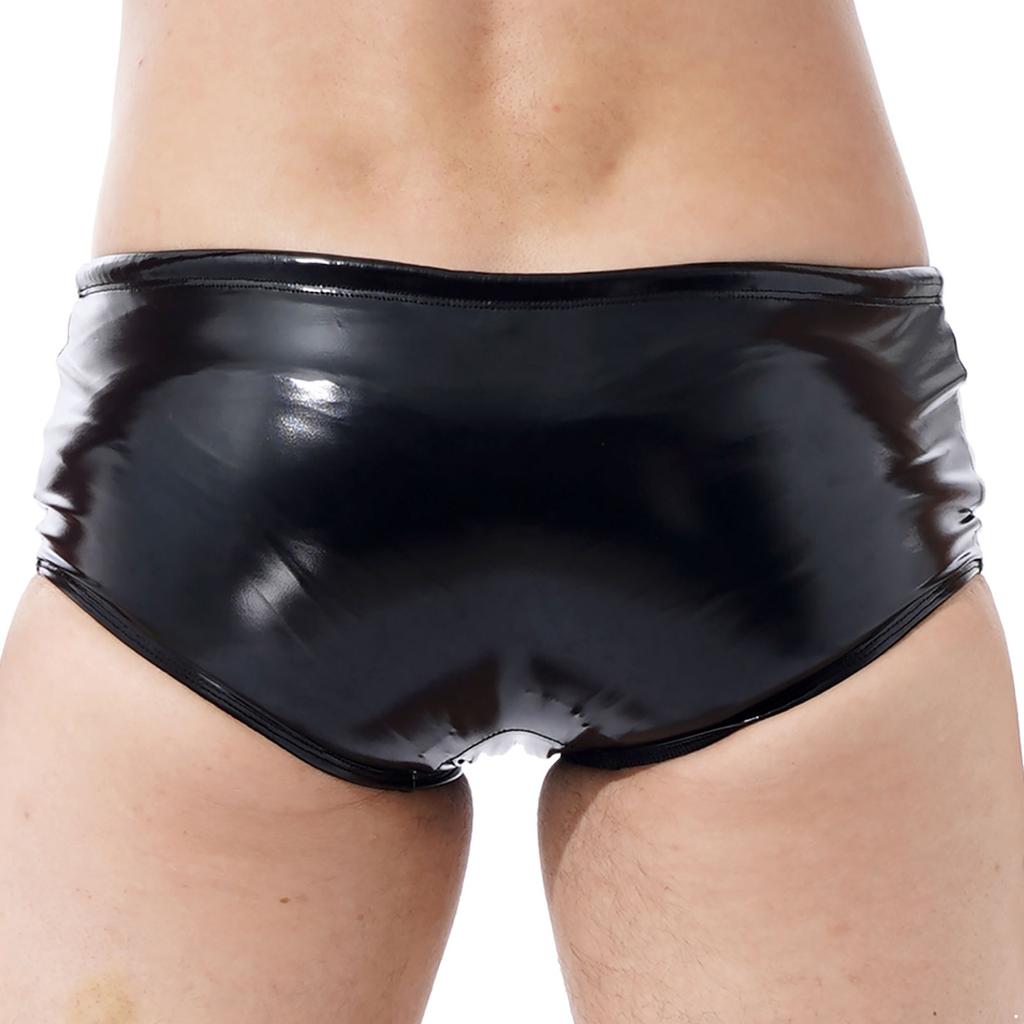 Patent Leather Boxer Men Lingerie Wet Look Panties Trunks Low Rise Sheath Fitness Drawstring Underwear Shorts Party Clubwear New