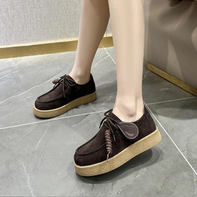 2026 New Fashion Vintage Loafers for Women Flat Non-slip Derby Women Shoes Suede Designer Women Casual Shoes Zapatillas De Mujer
