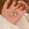 Silver Needle Opal Flash Diamond Square Earrings Femininity Geometric Earrings Japanese and Korean Ears