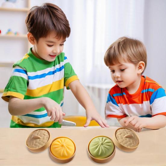 Yousheng Simulation Steamed Bun Squeeze Toy with Steamer Stress Anxiety Relief Stuffed Bun Sensory Toy Soft TPR Calming Chinese Breakfast Fidget Toy