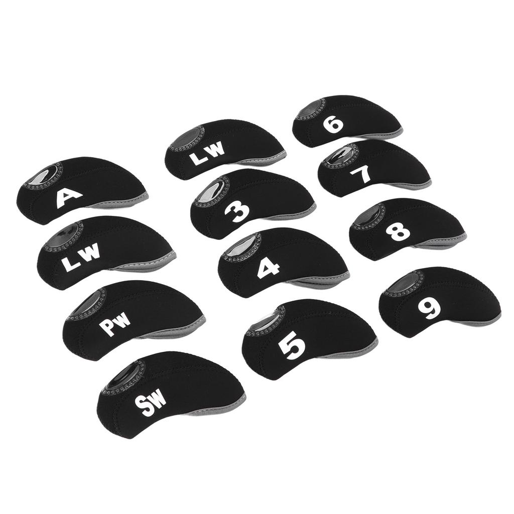 12 PCS Golf Club Head Covers Golf Iron Pole Number Cover Club Protective Head Cover Black