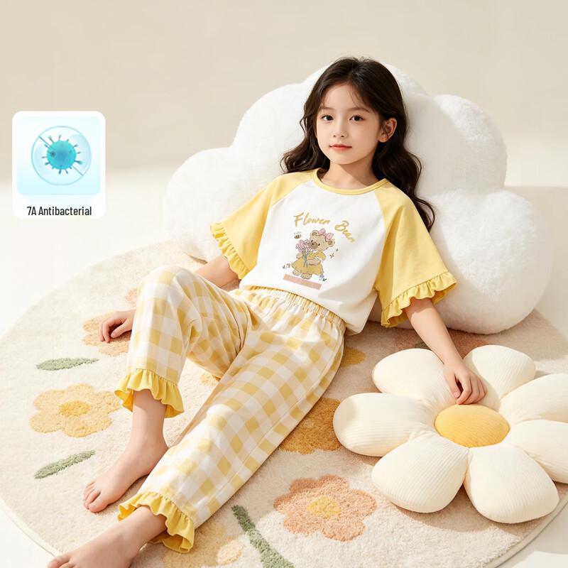 Girls  7A Anti-Bacterial Colorblock Plaid Pajama Set 150
