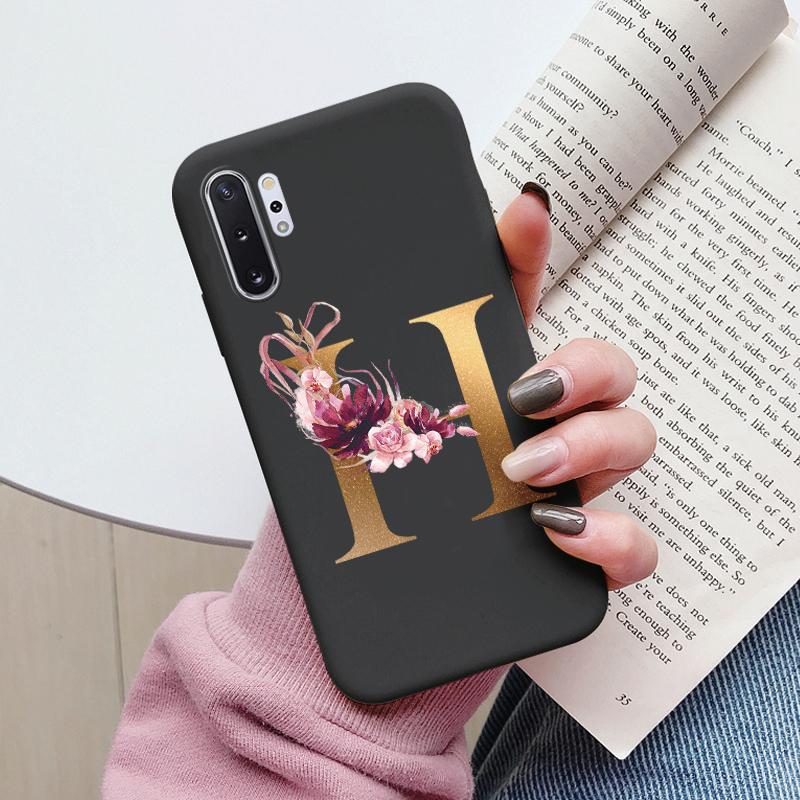 For Samsung Galaxy Note 10 Note10 Plus Case Flower Gold Letter A Z Shockproof Soft Silicone Phone Cover For Samsung Note 10+ Bag