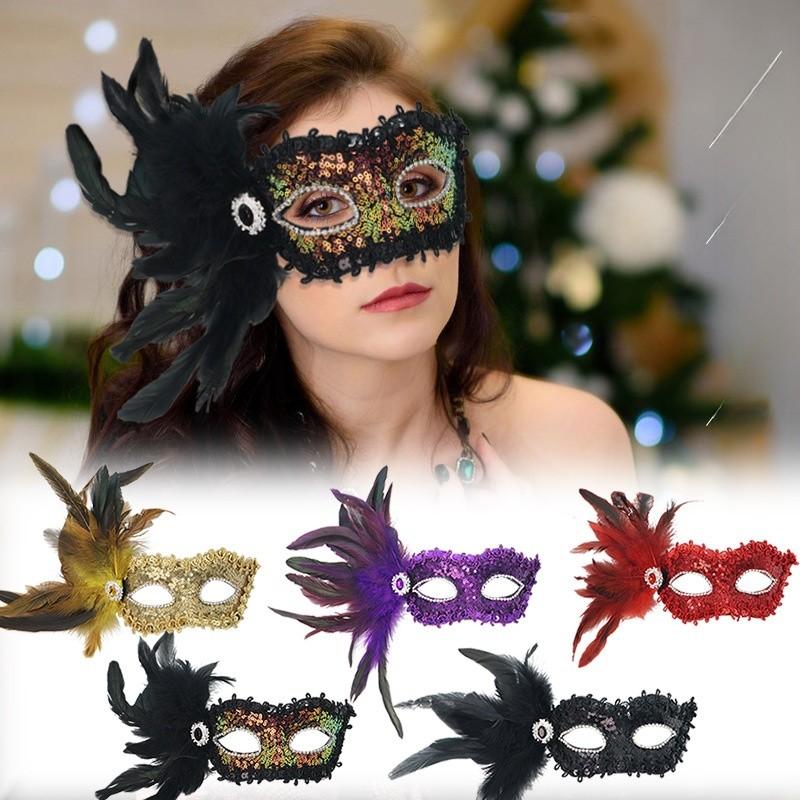 Halloween Female Costume Mask With Sequin Decor For Party And Night Event