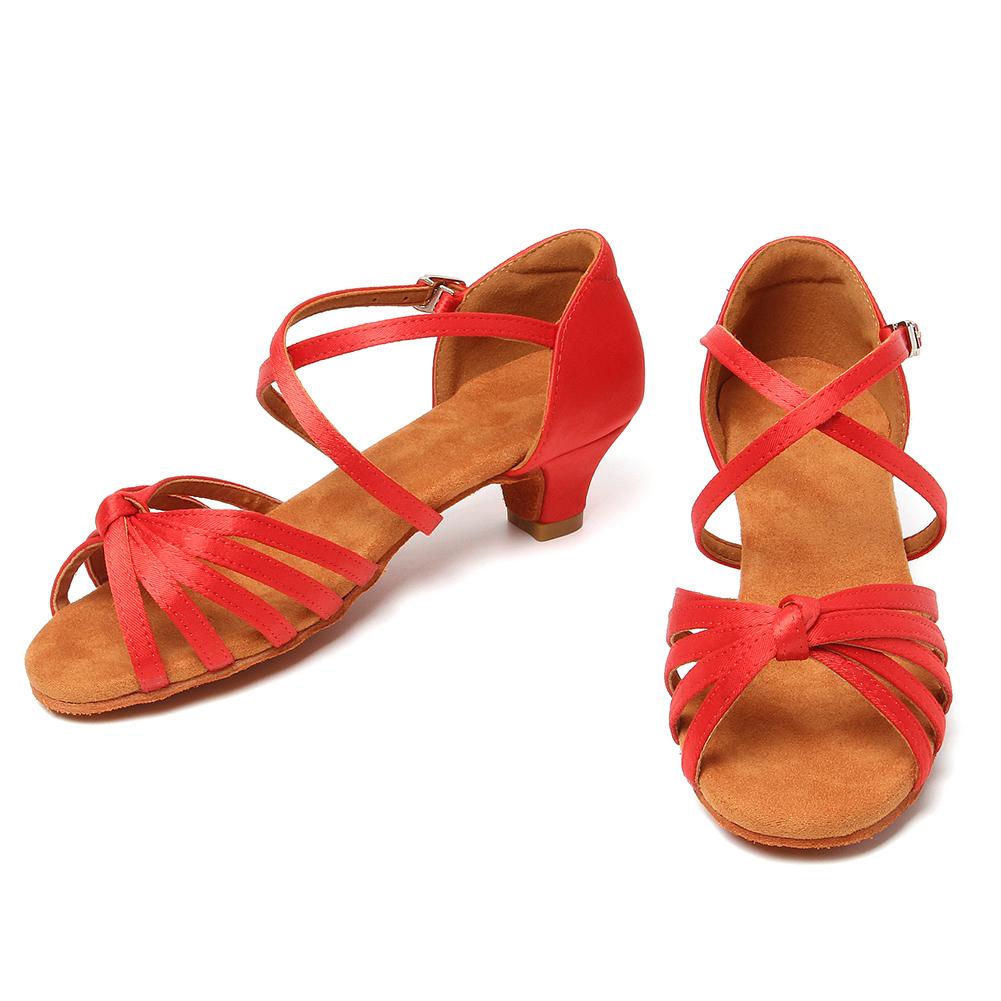Women Girls Child Latin Dance Shoes Low-heeled Salsa Ballroom Tango Shoes Soft Sole 3.5CM Heel