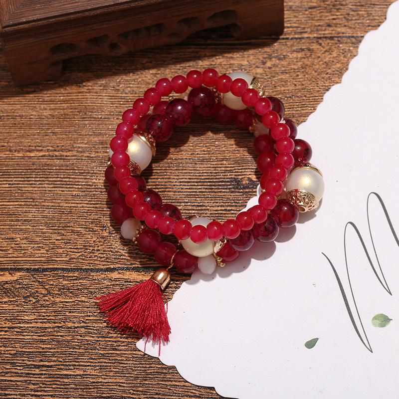 Bracelet Perlé Multicouche, Bracelet Polyvalent Personnalisé à Pompon en Résine, Bijoux Bohémiens Génération