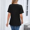 Women's Fashion Color V-neck Short Sleeved Loose Fitting Pullover T-shirt Top