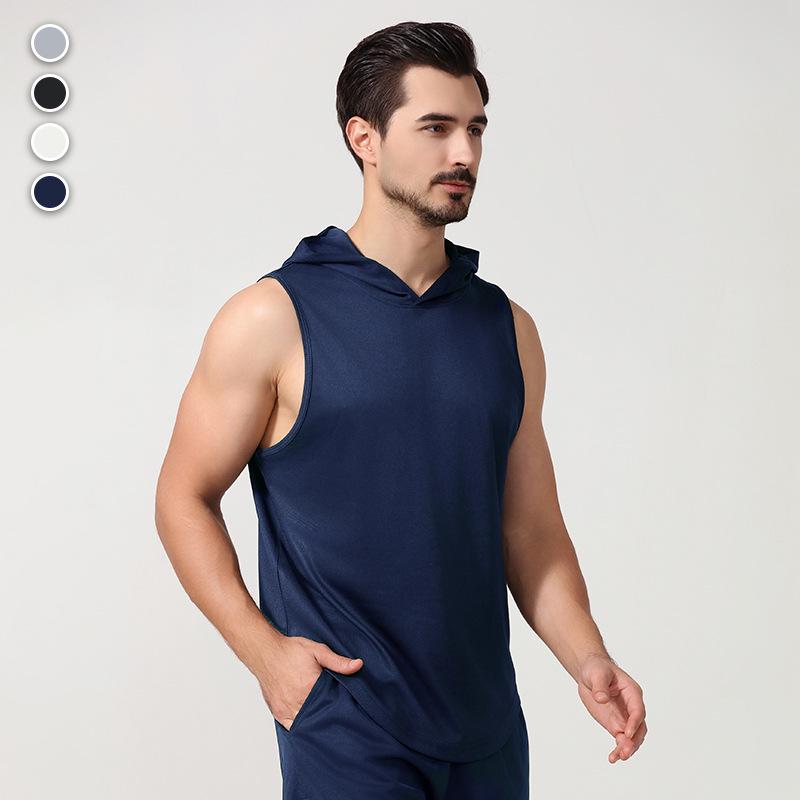 Men's Summer Quick-Dry Hooded Sports Vest - Casual, Breathable, European & American Style for Outdoor Running & Fitness