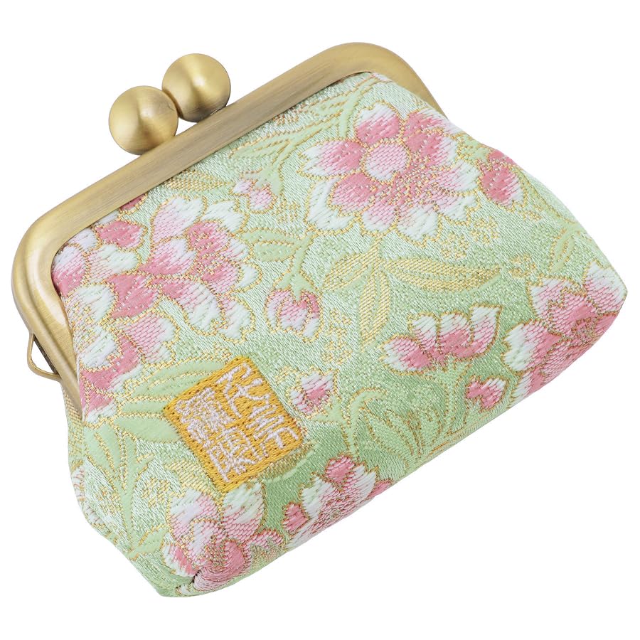 Senshishuin Nishijin Brocade Square Wallet with Gusset and Coin Purse Leaf Peony and Cherry Blossom 2.5-inch (Lined) (Young Design)