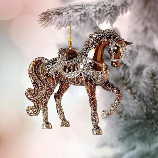 4 Stück Pferdeornamente für Weihnachtsbaum Metallische Strasssteine Pferde Weihnachtsanhänger Pferdegeschenke für Frauen Mädchen Pferdeliebhaber