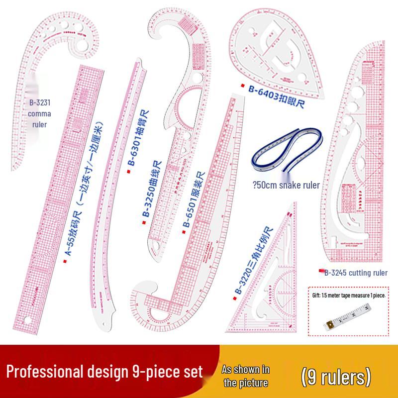 Multifunctional Dressmaking and Grading Ruler Set for Sewing, Tailoring, Curve Cutting, and Proportion Pattern Making