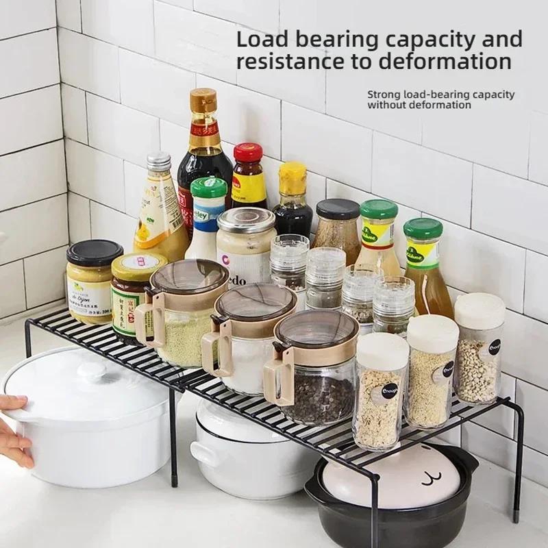 Concise Style Kitchen Scalable Organizer Storage Rack Holder Durable Tiered Rack Space Saving Kitchen Supplies Storage Rack