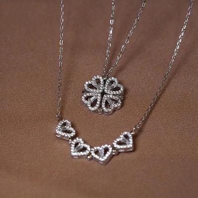 925 Sterling Silver Heart Shaped Four Leaf Clover Pendant Necklace Silver Gold Jewelry Zircon Women Love Clavicle Chain Gifts Openable ChokerJewelry