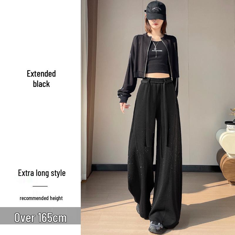 2026 Spring/Summer Women s Rhinestone Star High Waist Wide Leg Pants L