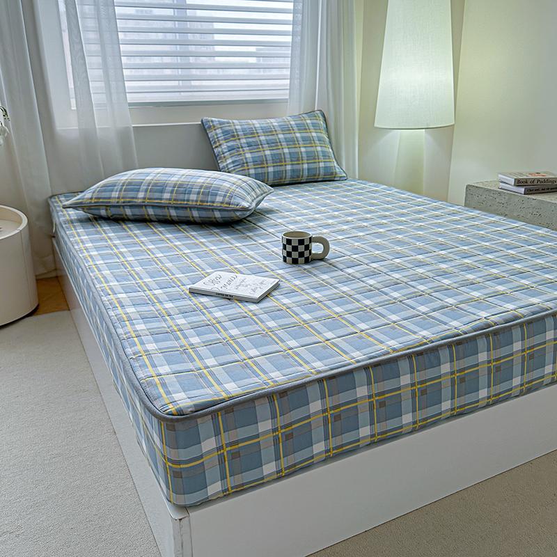 Sleeping Grid Washed Cotton Linen A-class Xinjiang Cotton Bed Sheet, Thickened Cotton Mattress Cover, Protective Cover