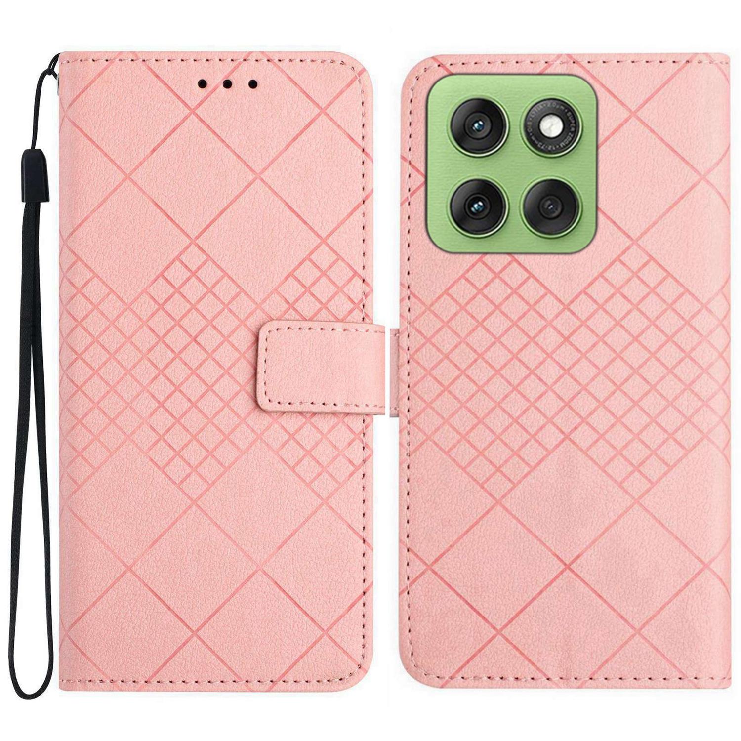 

For Motorola Edge 60 5G/60 Fusion 5G Case Wallet Imprint PU Leather Flip Folio Phone Cover Pink