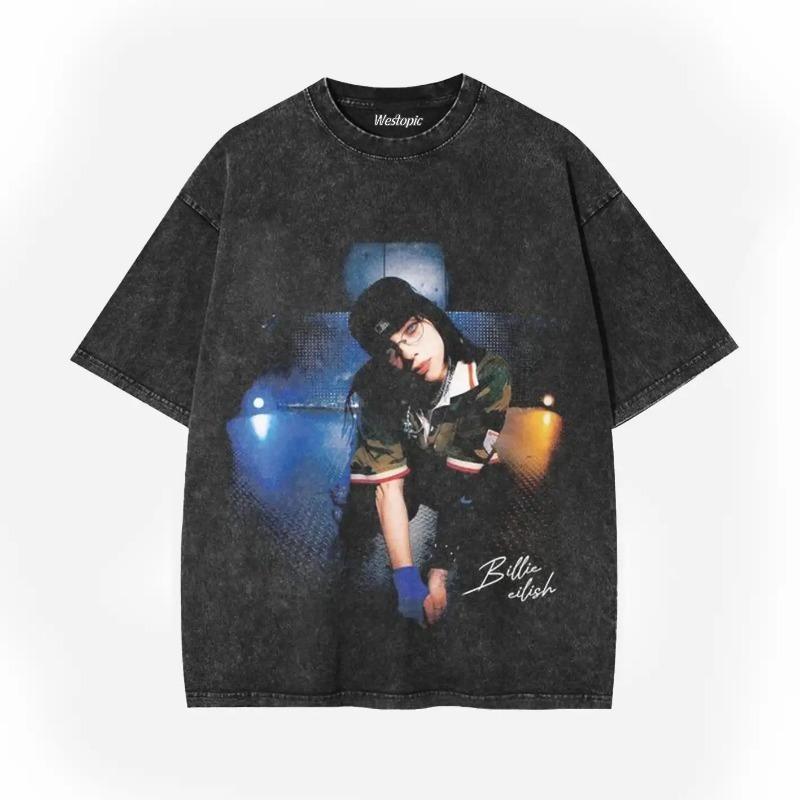 Neuankunft Herrenkleidung T-Shirt Homme T-Shirts Herren T-Shirt für Damen Ropa Hombre BILLIE EILISH Amerikanisch Trendig Vintage Gewaschen