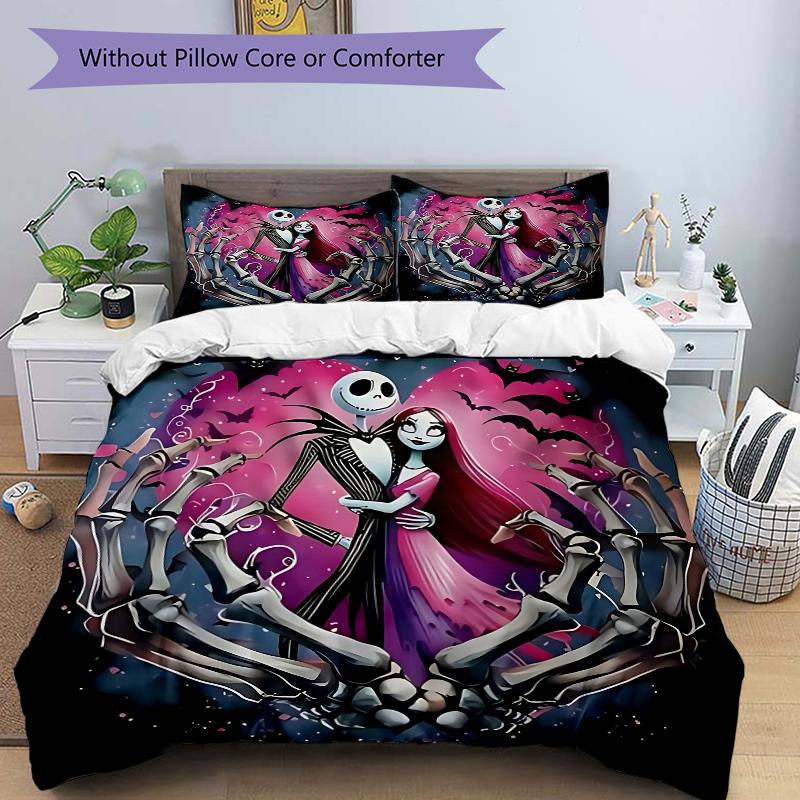 Gothic Skeleton Lovers Dark Romance Printed 3pcs Bedding Set Soft Microfiber 1 Duvet Cover And 2 Pillowcases Home Bedroom Decor Xmas Gift Q188