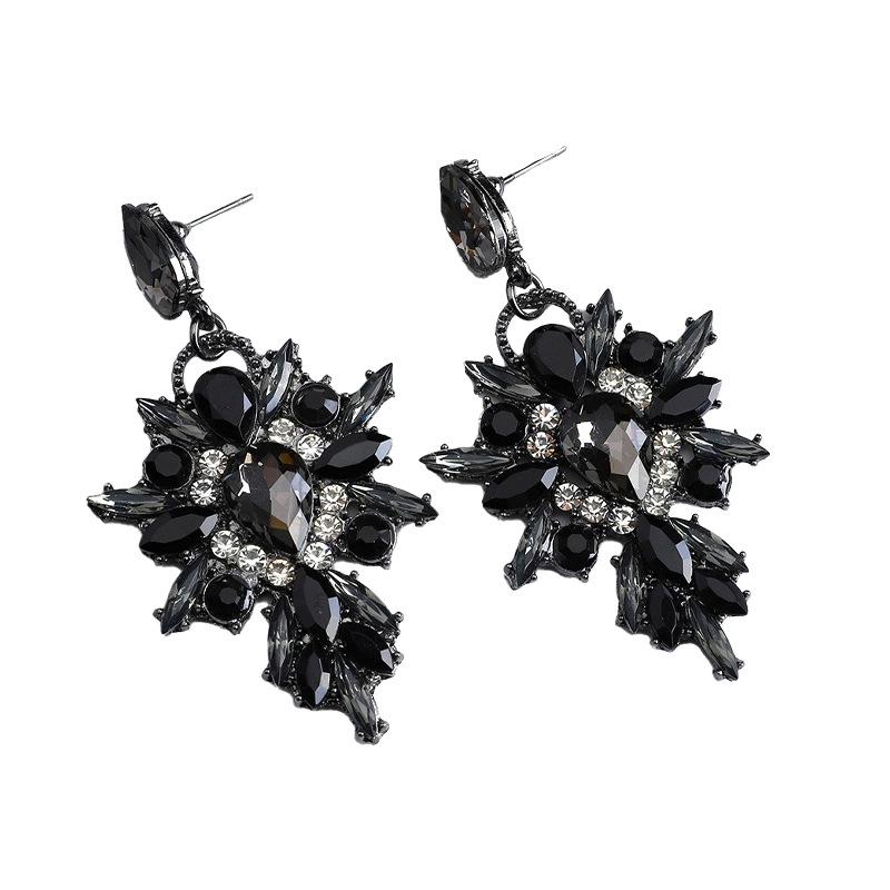 European and American Retro Light Luxury Color Geometric Crystal Earrings Exquisite Shiny Earrings Jewelry Wholesale