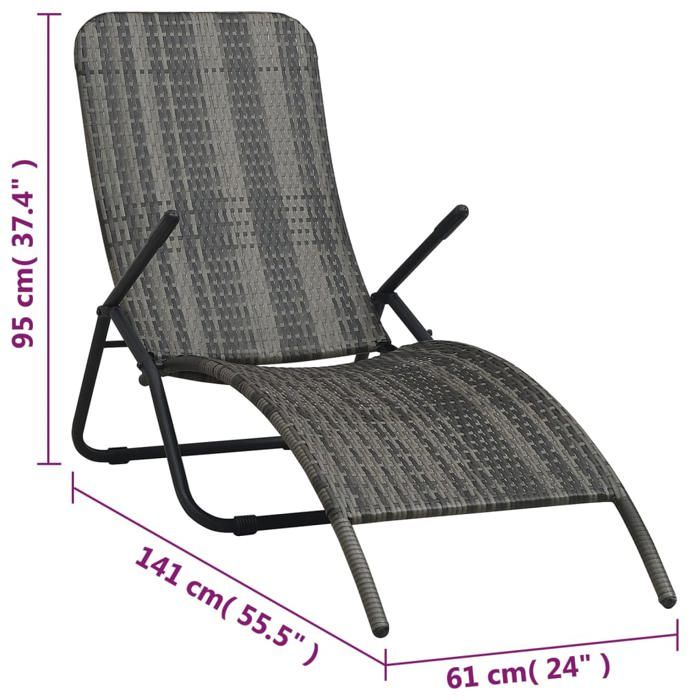 VidaXL Chaise longue pliable Résine tressée Gris