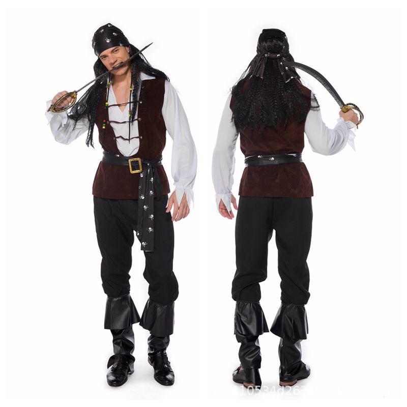 Men Pirate Captain Cosplay Costume Jack Sparrow Style for Halloween Masquerade