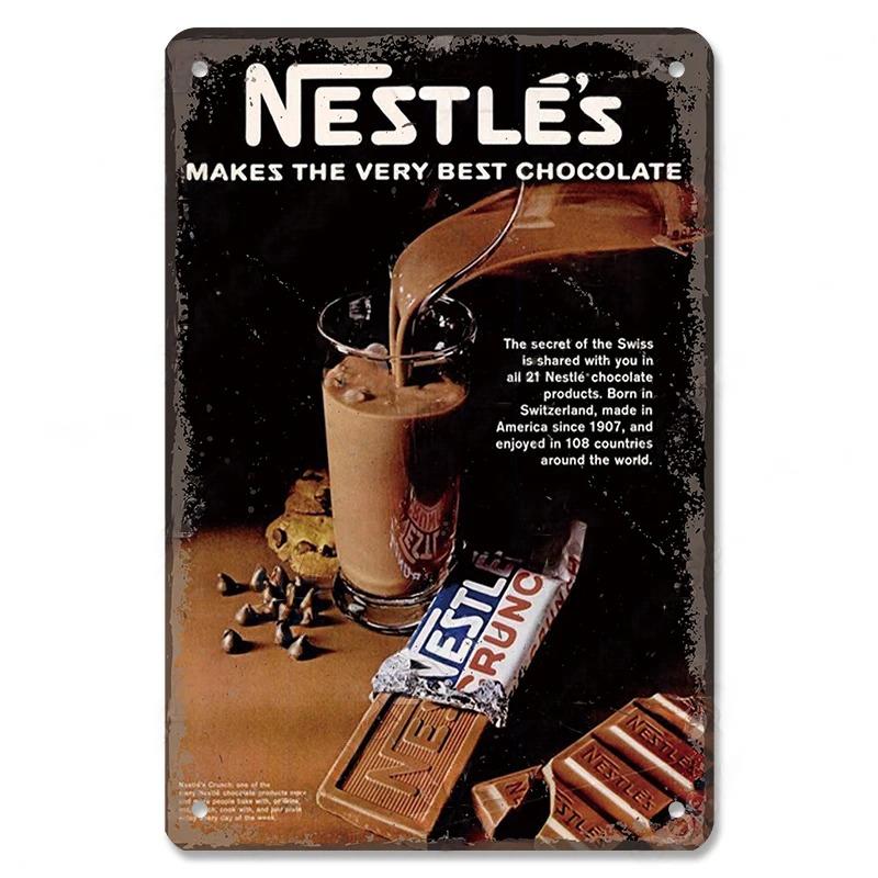 Vintage Candy Chocolate Metal Plates Cream Milk Chocolate Poster Metal Plaque Tin Sign For Kitchen Cafe Dining Room Wall Deco
