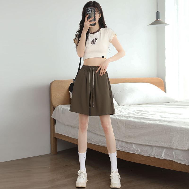 Women's Ice Silk Quick Dry Suit Shorts - High-waisted Loose Wide-legged, Sports Summer Casual Outer Wear, Lightweight Cool Fashion Versatile