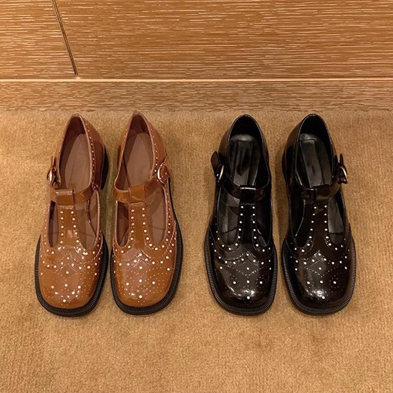 Fashion IPPEUM Mary Jane Shoes Women Black pu Leather Buckle Round Toe Low Heel Loafers Shoes