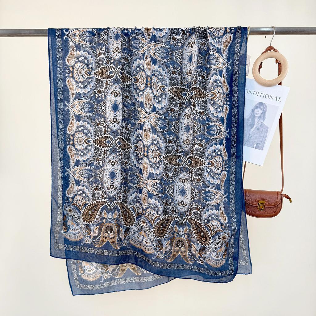 Elegantes Damen Boho Seidenschal Langes Wickeltuch Vintage Blumendruck Sonnenschutz Bandanas Hijab Mujer Schal Pareo Strand Lässig Neu