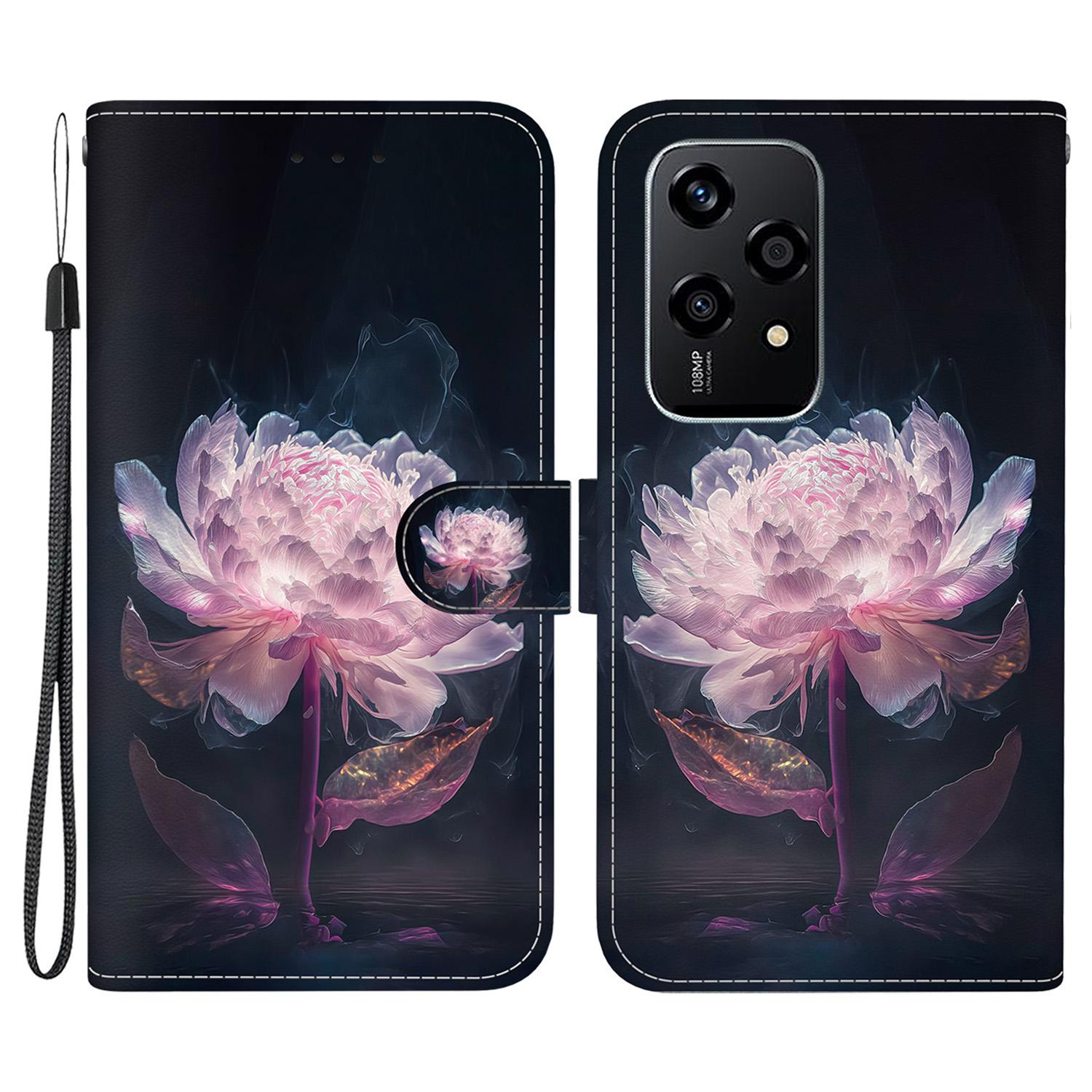 

For Honor 200 Lite Stand Case Pattern Print Leather Wallet Phone Cover Purple Peony
