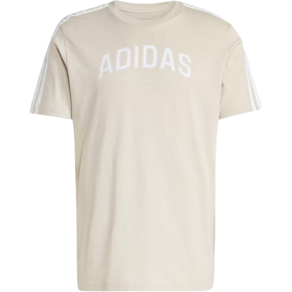 Adidas Letter Round Neck Short Sleeve T-Shirt Unisex Tops Light-Brown JJ3870