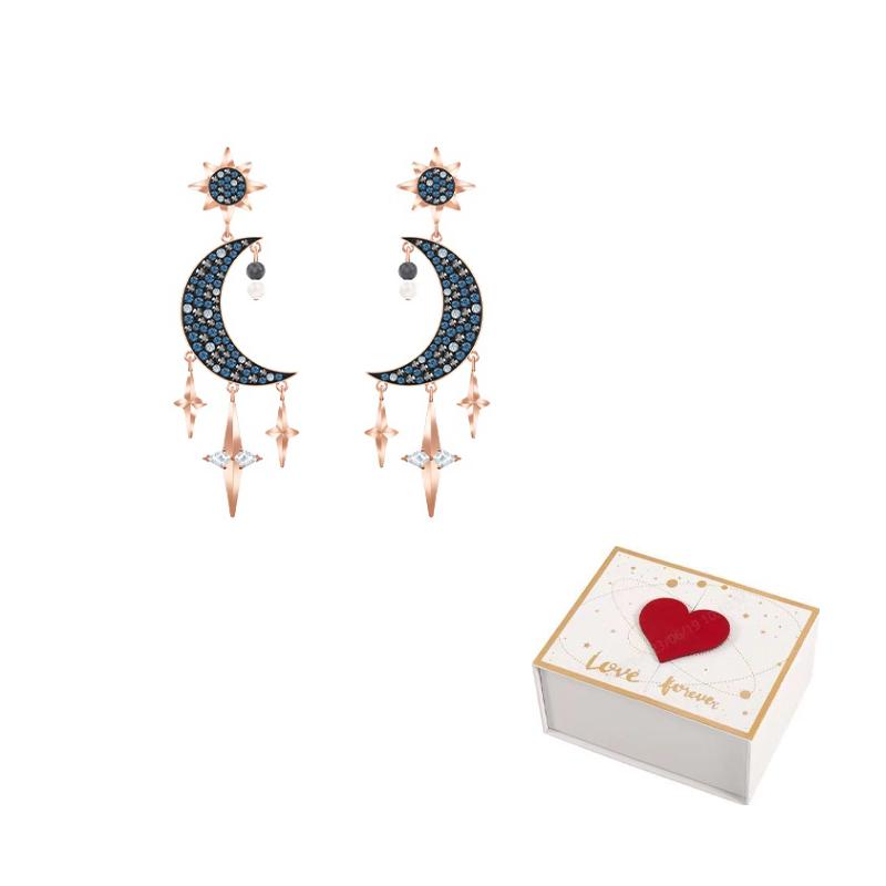 Swarovski Symbol Crystal Pearl Earrings Womens Blue white gift box синий