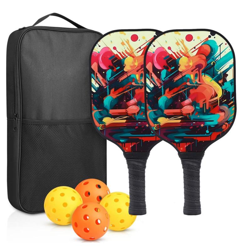 Carbon Fiber Pickleball Paddle Set With PP Honeycomb Core UV Printed Racket Beginners To Advanced Players