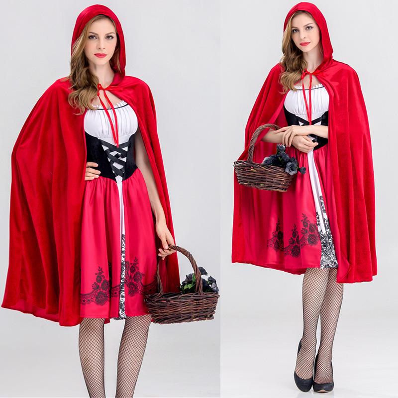 

2018 European & American Fairy Tale Little Red Riding Hood Halloween Costume for Women S червоний