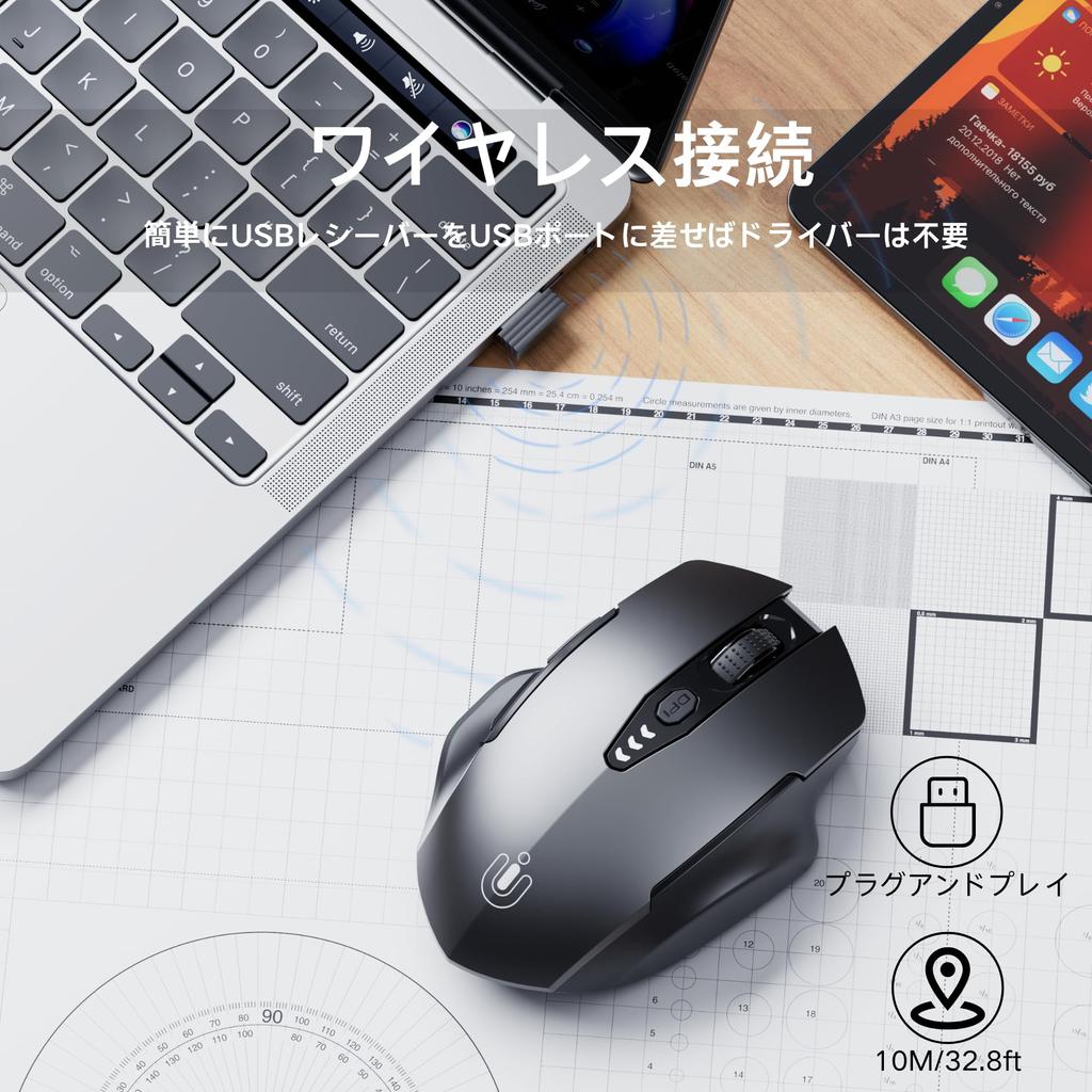 Wireless Mouse, Upgraded, Visible Display, Rechargeable Wireless Mouse, 2.4G USB, 4 Adjustable DPI Levels, Optical Mouse for Laptop PC Computers