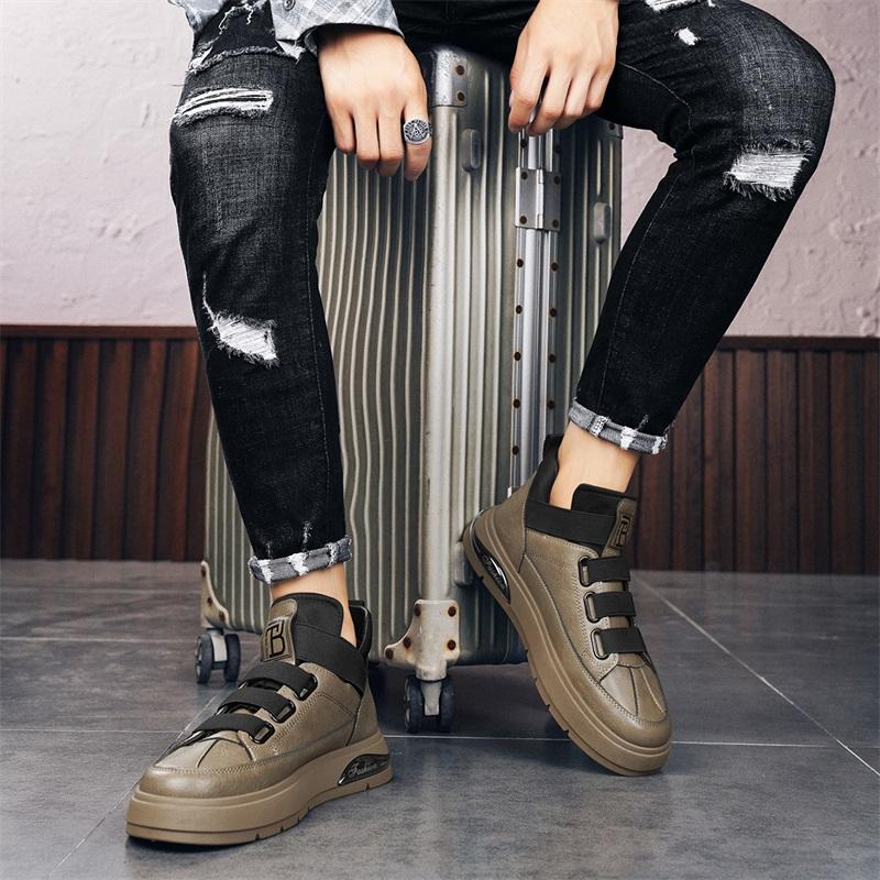 Fashion Men Sneakers Casual Fashion Leather Fabric Breathable Height Increased Platform Shoes Trend Cool Easy Matching Board Shoes