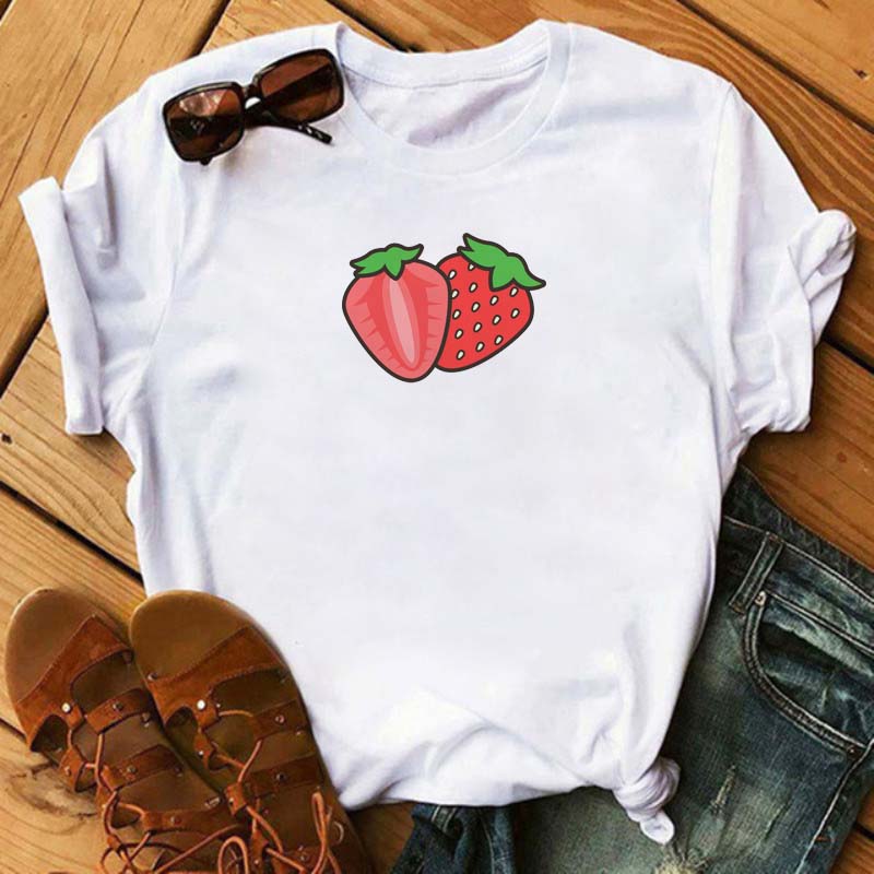 Maycaur Tee Women T-shirt Summer Short Sleeve Avocado Print Clothes Fashion Cartoon Fruit Graphic T Shirt Kawai Female Tops TEE