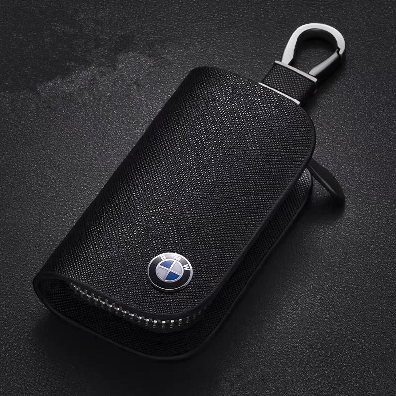 Business Casual Cross Grain Leather Car Key Case Versatile Key Cover Elegant Key Holder Gentleman Lady Daily Matching for BMW