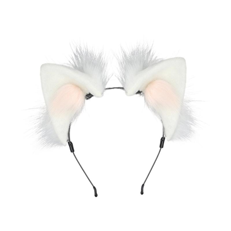 Realistic Animal Ear Headband For Cosplay Soft Furry Faux Furs cats Ears Hairband For Anime Convention Costume Parties белый