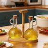 Holzständer Glasölkanne Transparente Flasche Gewürzspender Esstisch
