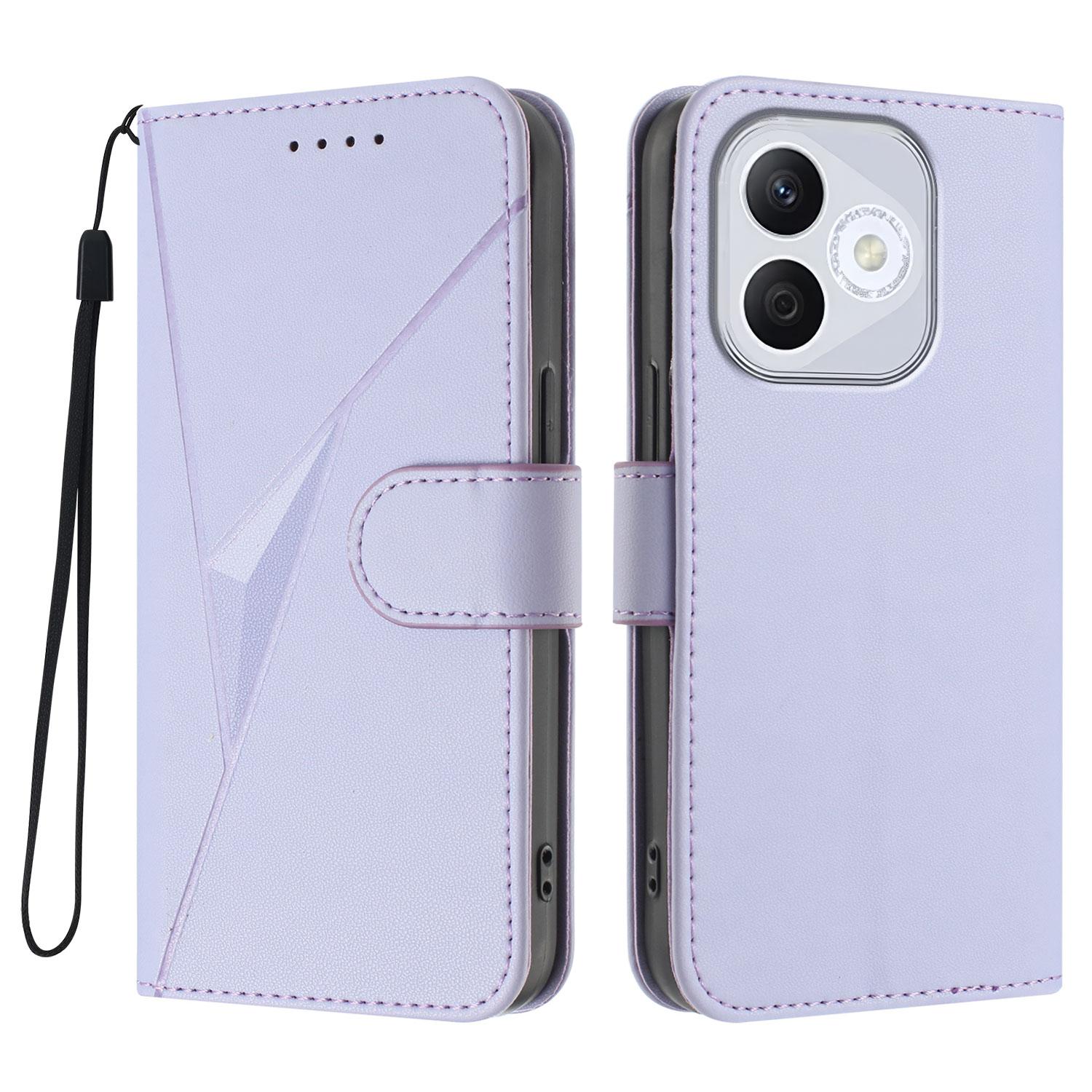

For Honor 400 Lite Case Triangle Imprint Leather Phone Cover with Lanyard Light Purple