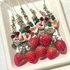 Korea Cute 3D Strawberry Cellphone Strap Chain Love Heart Pendant Keychain for Backpack Charm Dainty Bow Phone Strap Keyring