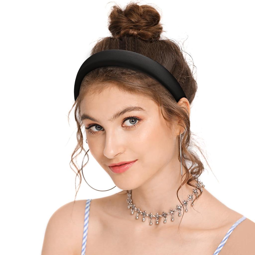 WantGor Padded Headband for Women, Wide Sponge HeadBands Plain Solid Hair Band Hoops Vintage Yoga Head Bands Fashion Elastic Hairband Accessories