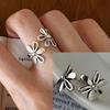 PANJBJ 925 Sterling Silver Golden Flower Rings For Women Drip Glaze Plant Irregular Adjustable Sweet Jewelry Gift Dropshipping