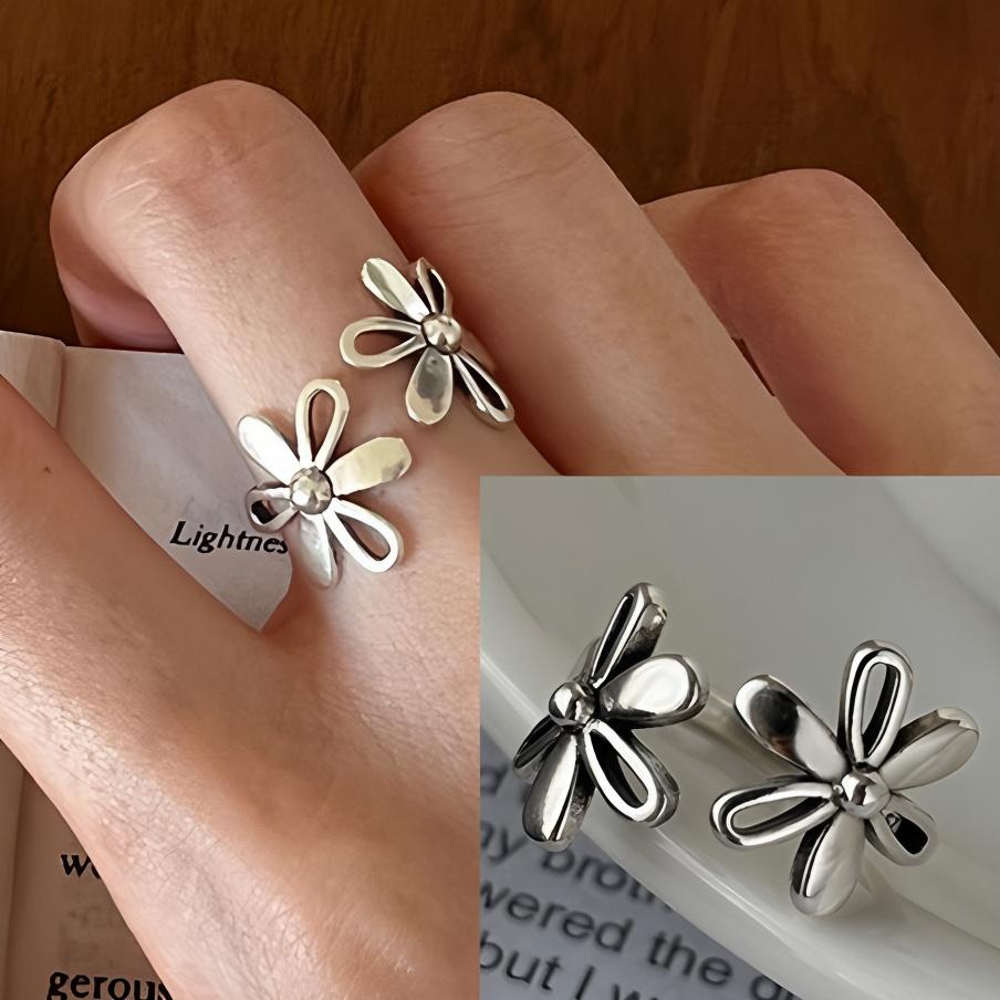 PANJBJ 925 Sterling Silver Golden Flower Rings For Women Drip Glaze Plant Irregular Adjustable Sweet Jewelry Gift Dropshipping