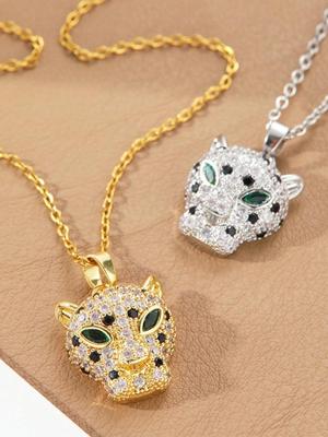 Zircon Leopard Head Pendant Necklace Suitable For Women'S Daily Wear