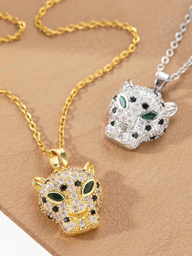 1 Piece Zircon Panther Head Pendant Necklace for Women Daily Wear Ideal Gift for Girlfriend, Wife, Family and Friends
