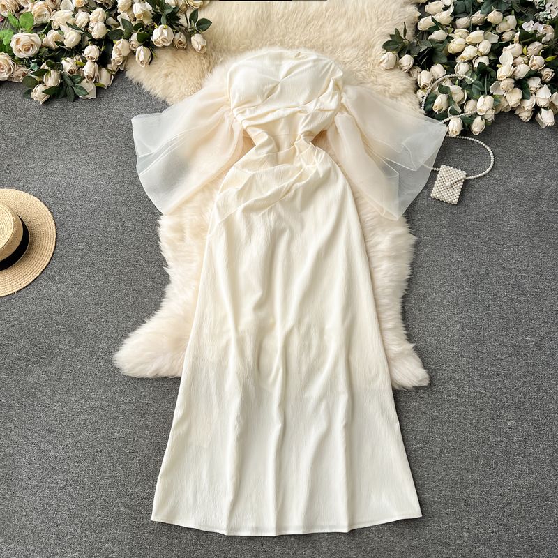 

Socialite Style Banquet Lace-up Waist-Controlled Dress Dress Champagne L